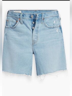 Levi’s NWT 501 high rise mid thigh lightly distressed jean shorts with raw hem